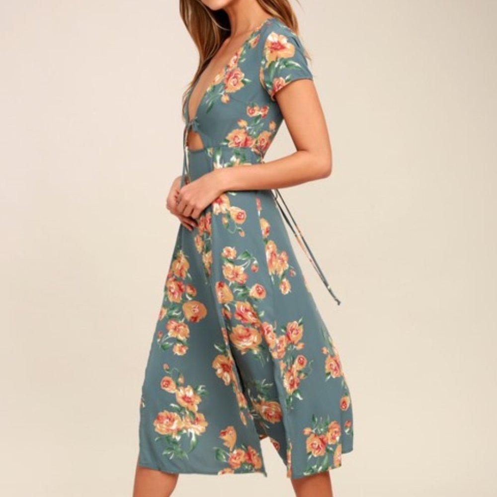Lulus Sage Floral Midi Dress XS